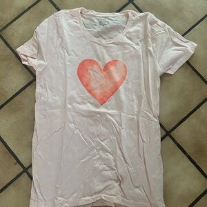 J. Crew Factory Light Pink Short Sleeve Tee with Red Heart Graphic